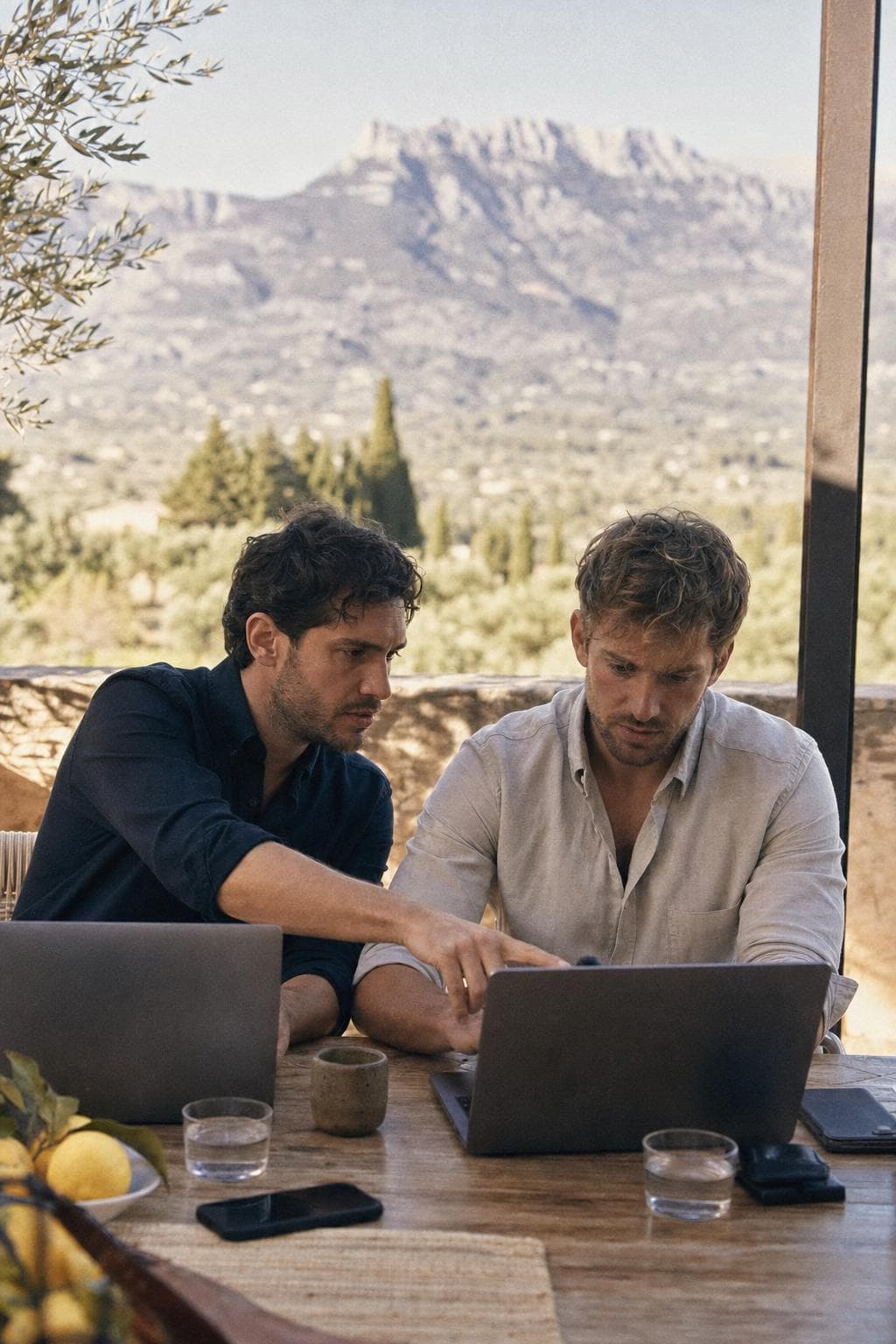 Laptop-Arbeit mit Blick auf die Tramuntana-Berge